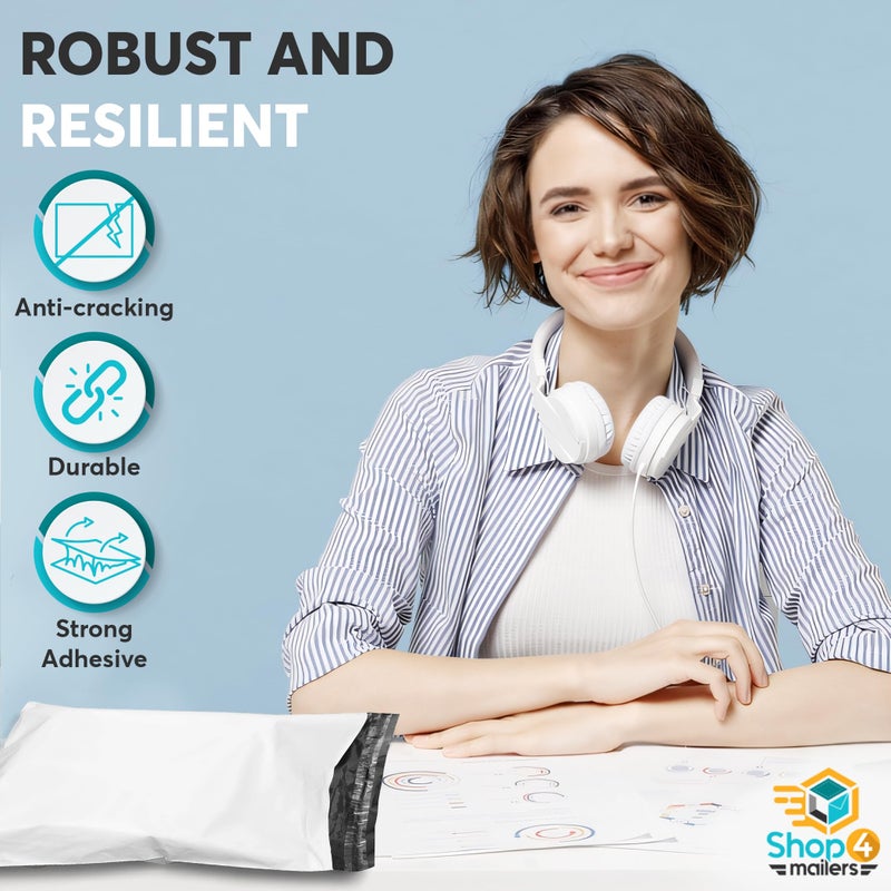 Shop4Mailers Glossy White Plastic Self Seal Poly Mailer Flat Bags Waterproof Shipping Envelope 2.1 Mil for Apparel, Clothes, Shirts, Books â€“ Permanent Adhesive Seal 200 Pack (7.5x10.5) - Image 4